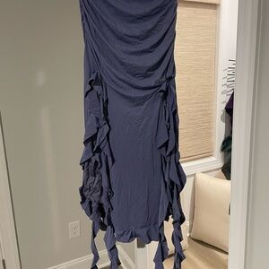 Elegant Strapless Purple Draped Dress